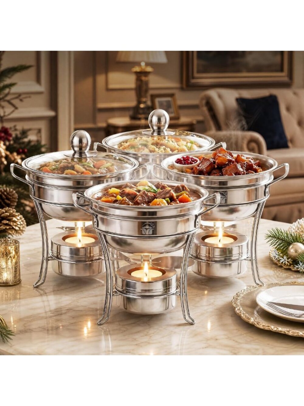 4 Pack Mini Chafing Dishes - 1QT Food Warmers for Buffets & Parties
